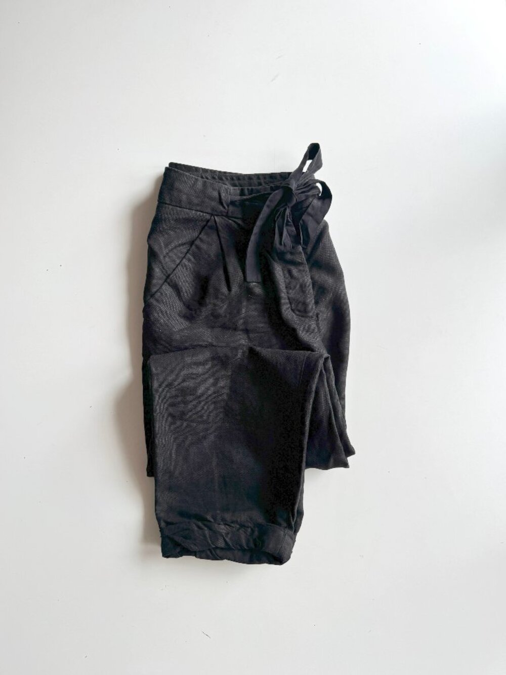 Aritzia WILFRED Allant Black Lyocell Linen Silk Tie Trousers Pants, Size 8